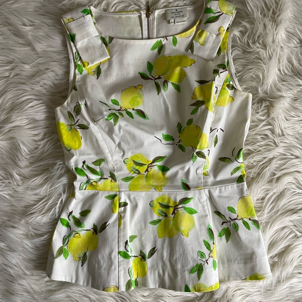 kate spade lemon print peplum zippered top